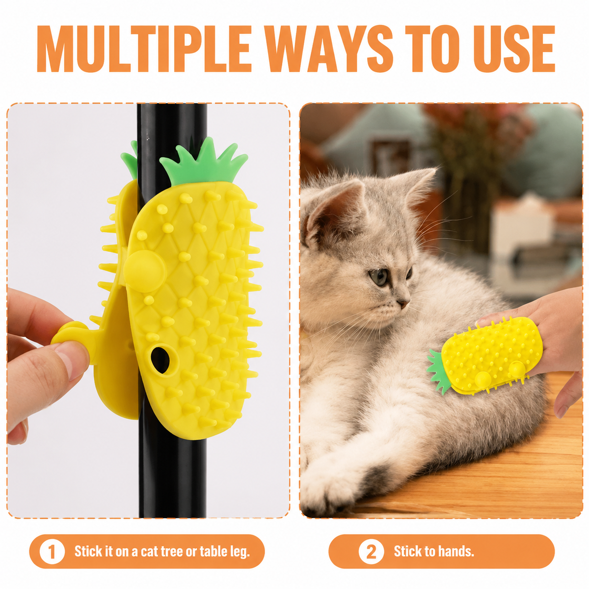 Pineapple Cat Self Grooming Brush 2 Pack – Silicone Cat Massage Brush & Hair Remover – product image 3