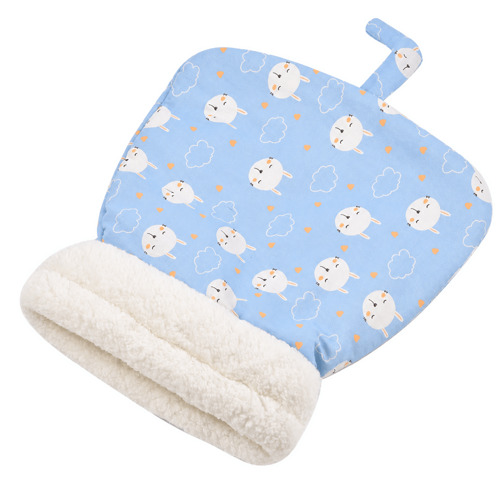 Blue plush cat cave bed on a clean background