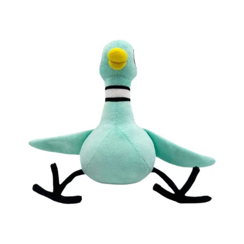 Front view of blue plush duck dog toy