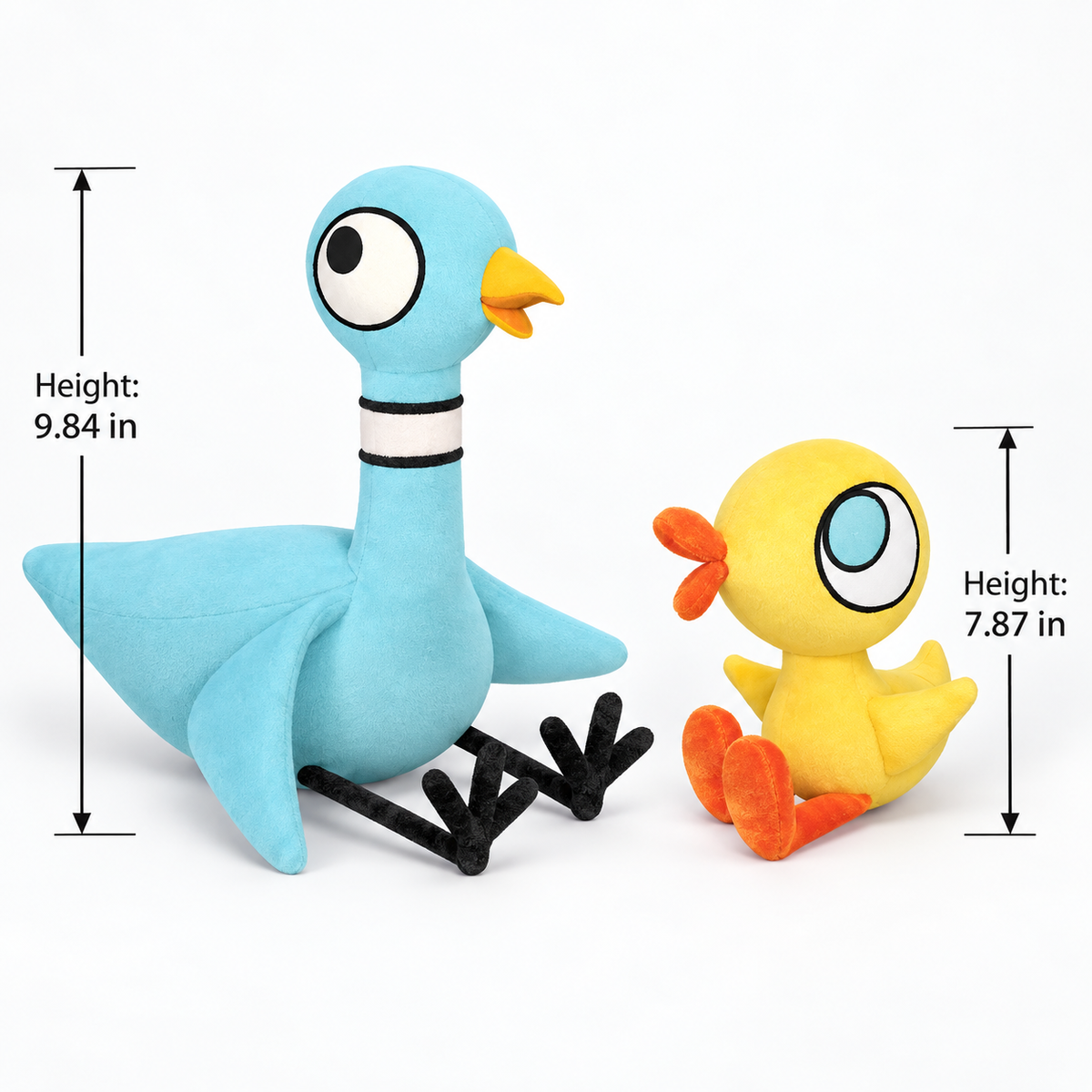Plush duck dog toy shown in a size comparison graphic