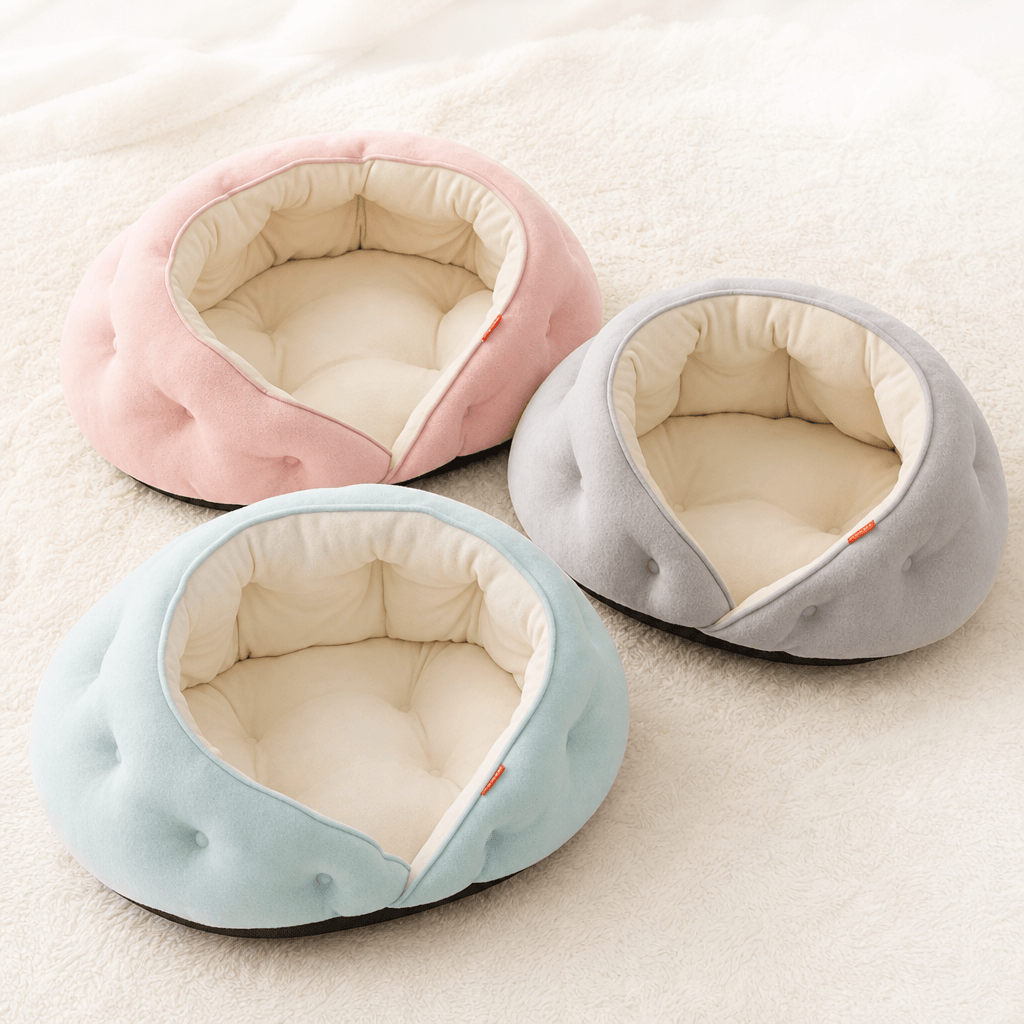 Plush wraparound pet bed shown in available colors