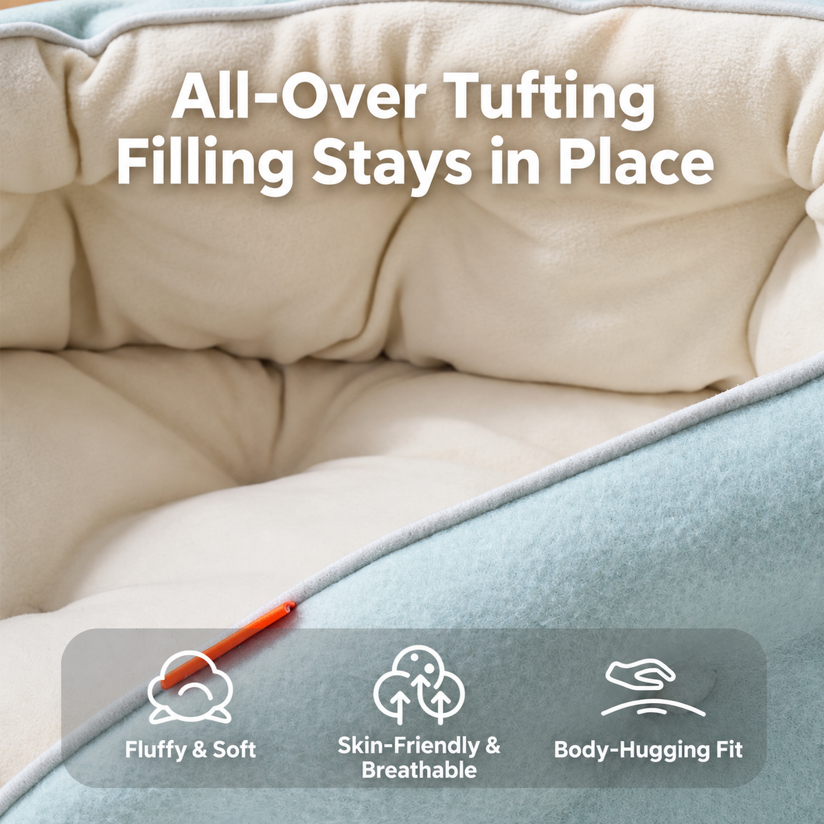 Close view of the interior on the plush wraparound pet bed