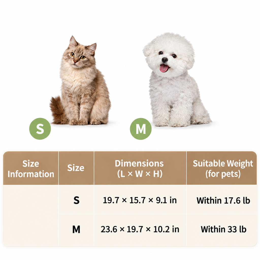 Size guide for plush wraparound pet bed