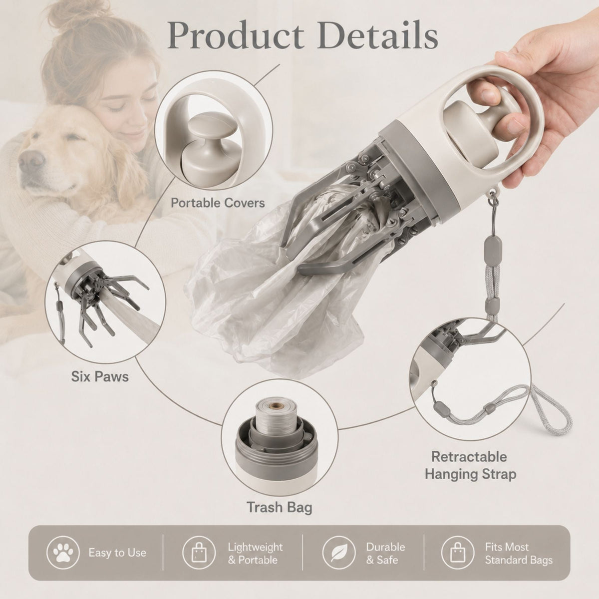 Portable Dog Pooper Scooper – One – Handed Pet Waste Picker & Bag Holder – product image 3