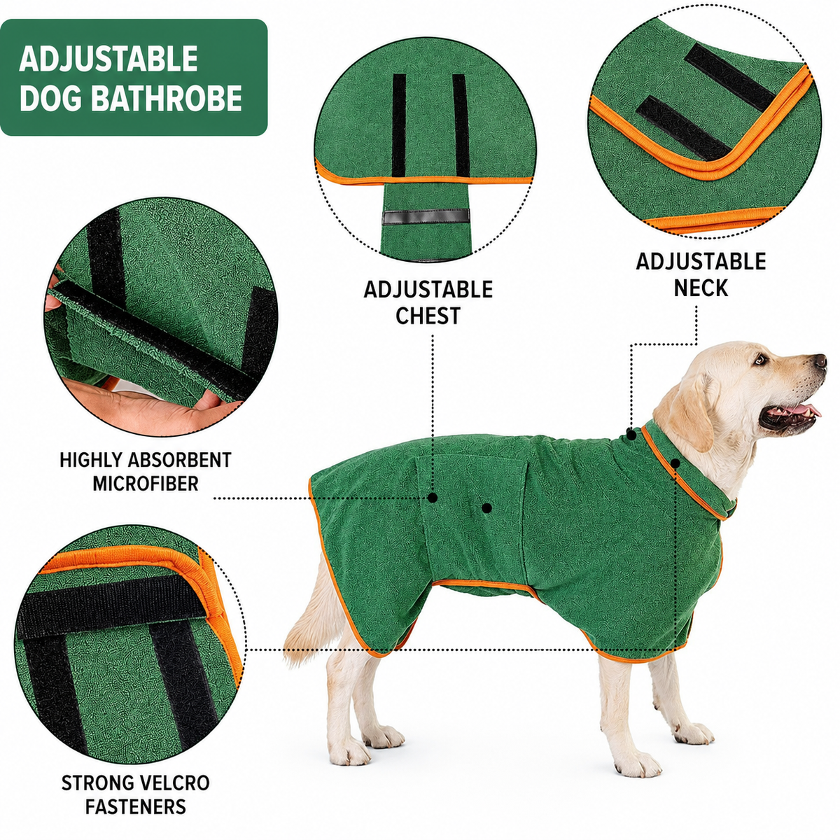 Quick Dry Dog Bathrobe Towel – Absorbent Microfiber Pet Drying Robe – product image 3