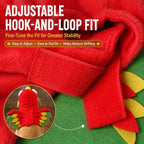 Red turkey costume for dogs and cats closeup of the adjustable hook and loop closure.