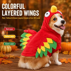 Red turkey costume for dogs and cats side view showing layered red, yellow and green wings.