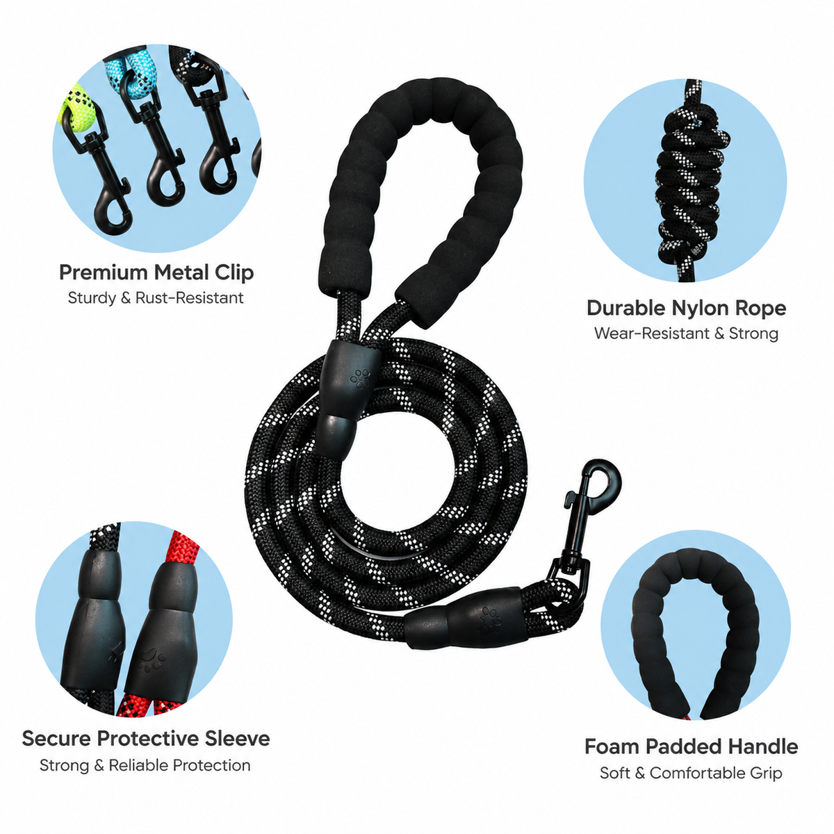 Reflective Dog Leash – Padded Handle – Heavy Duty Rope For Strong Dogs – product image 2