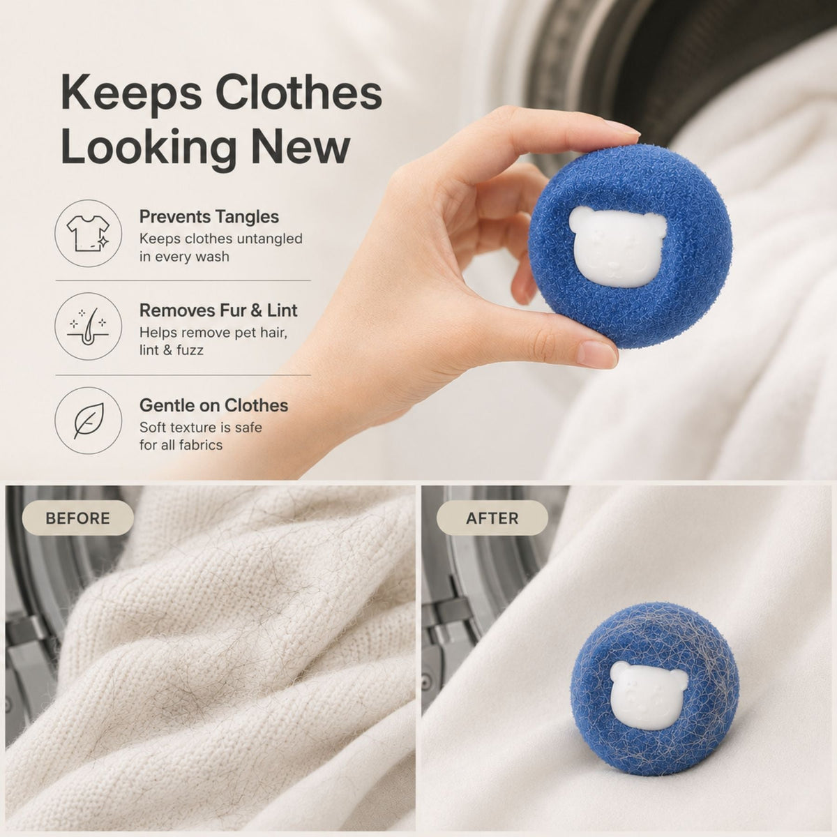 Reusable Pet Hair Remover Laundry Balls 5 – Pack for Washer & Dryer – product image 3