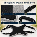 Reversible dog lift support sling detail collage of mesh, fleece, reinforced edges and webbing.