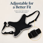 Reversible dog lift support sling with an inset of the adjustable strap buckle.