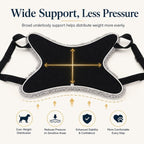 Reversible dog lift support sling laid flat with arrows marking the broad underbody panel.