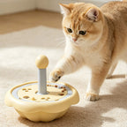 Rotating pet puzzle feeder with a cat using the treat puzzle