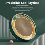 Built-in ball track highlighted on the round cat scratcher bed