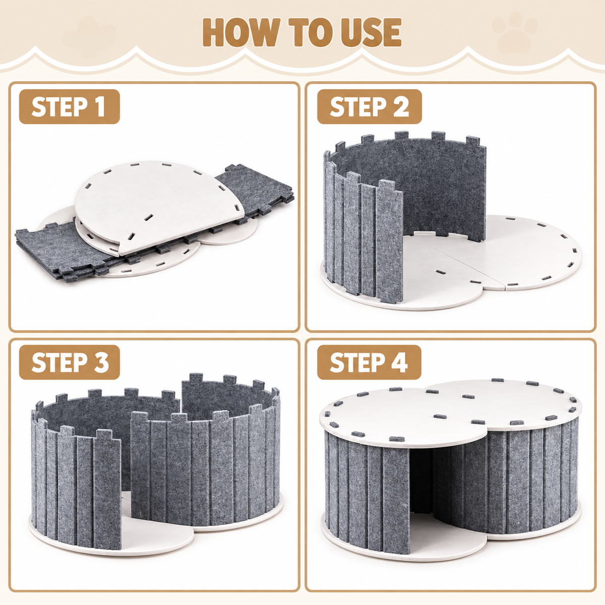 Guide showing assembly for the semi-enclosed cat tunnel bed