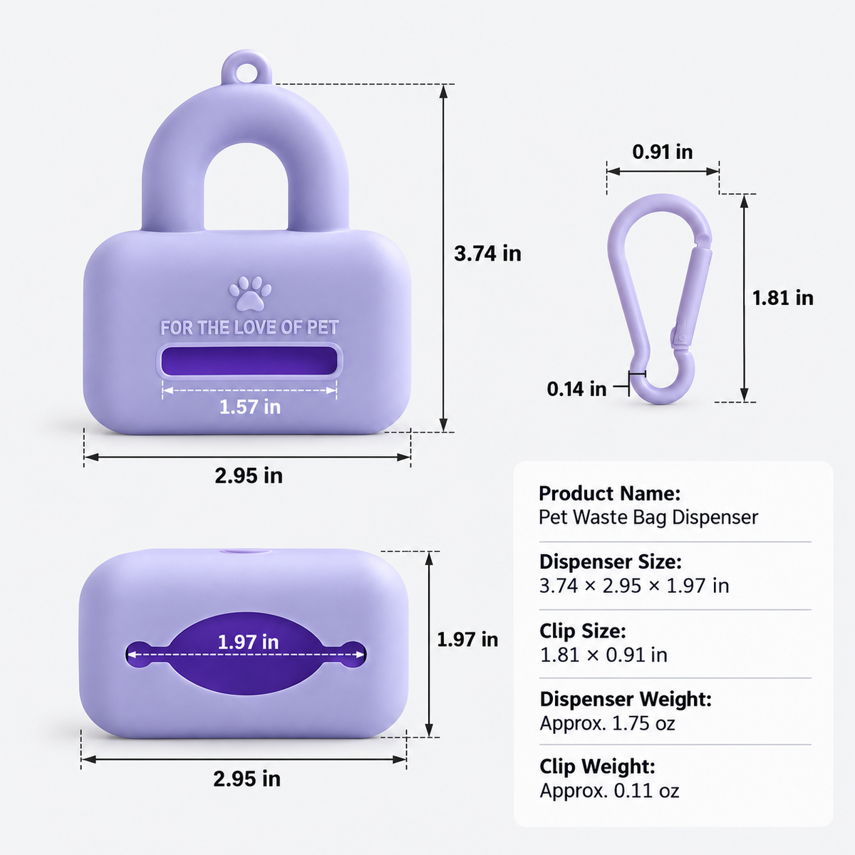 Size guide for silicone dog waste bag dispenser