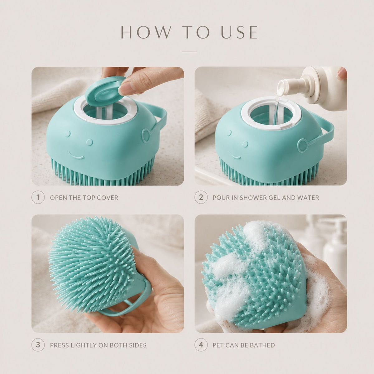 Silicone Pet Bath Brush – Shampoo Dispenser for Dogs & Cats Grooming – product image 6