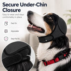 Soft dog ear cover in dark gray with a closeup of the under chin closure.