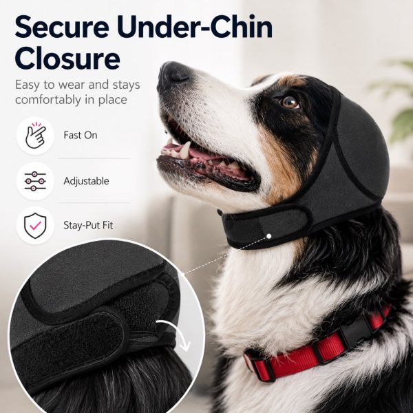 Soft dog ear cover in dark gray with a closeup of the under chin closure.