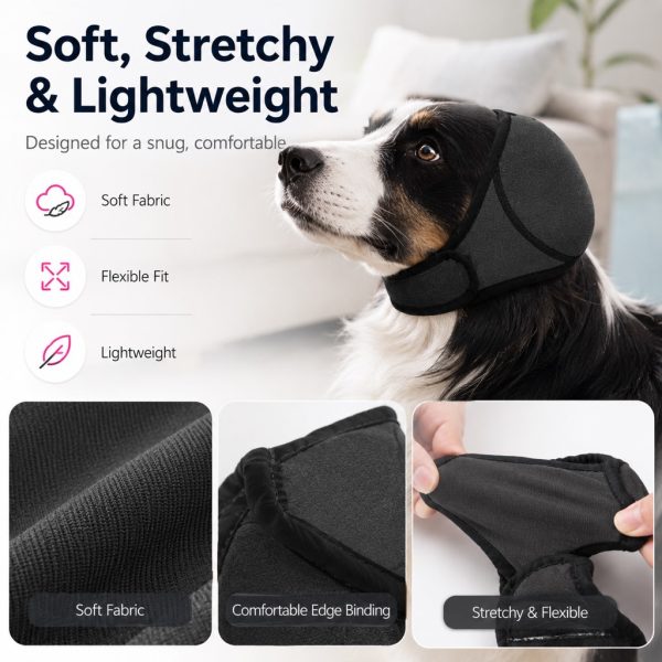 Soft dog ear cover in dark gray with fabric, edging and stretch closeups.