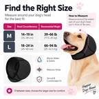Soft dog ear cover size guide showing head circumference measurement on a dog.