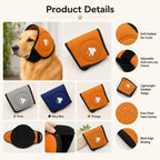 Soft dog ear muffs detail collage showing colors, padding, closure and folded storage.