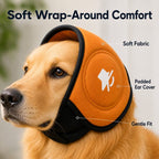 Soft dog ear muffs in orange showing padded ear panels and wraparound fit.