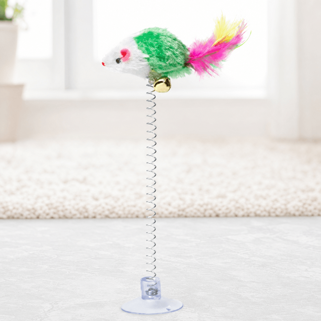 Suction cup mouse cat toy on a clean background