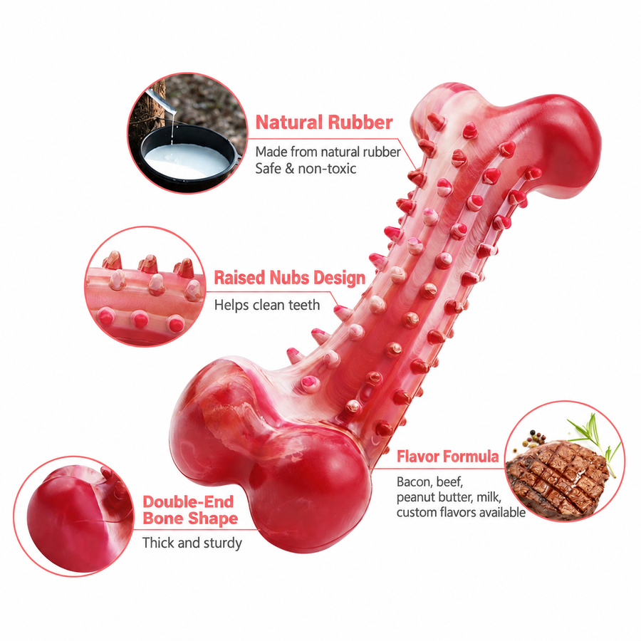 Textured surface highlighted on the textured rubber dog chew bone