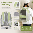 Transparent cat backpack carrier showing padded shoulder straps and adjustable carrying fit.